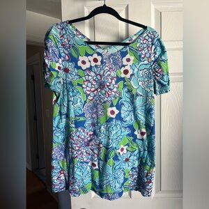 Lilly Pulitzer Blue and Pink Floral Tee